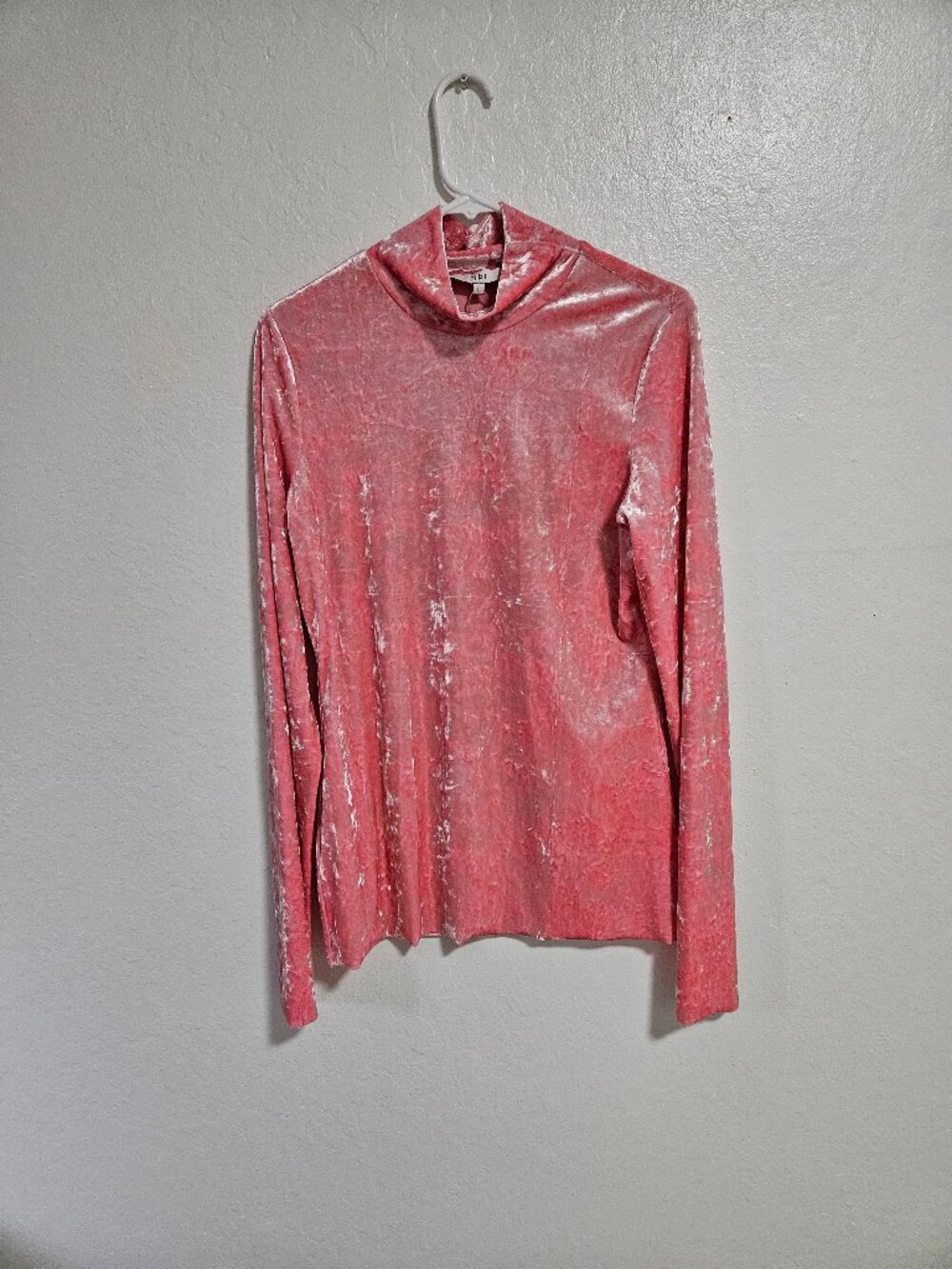 Tibi Pink Crushed Velvet Turtleneck Long Sleeve Top